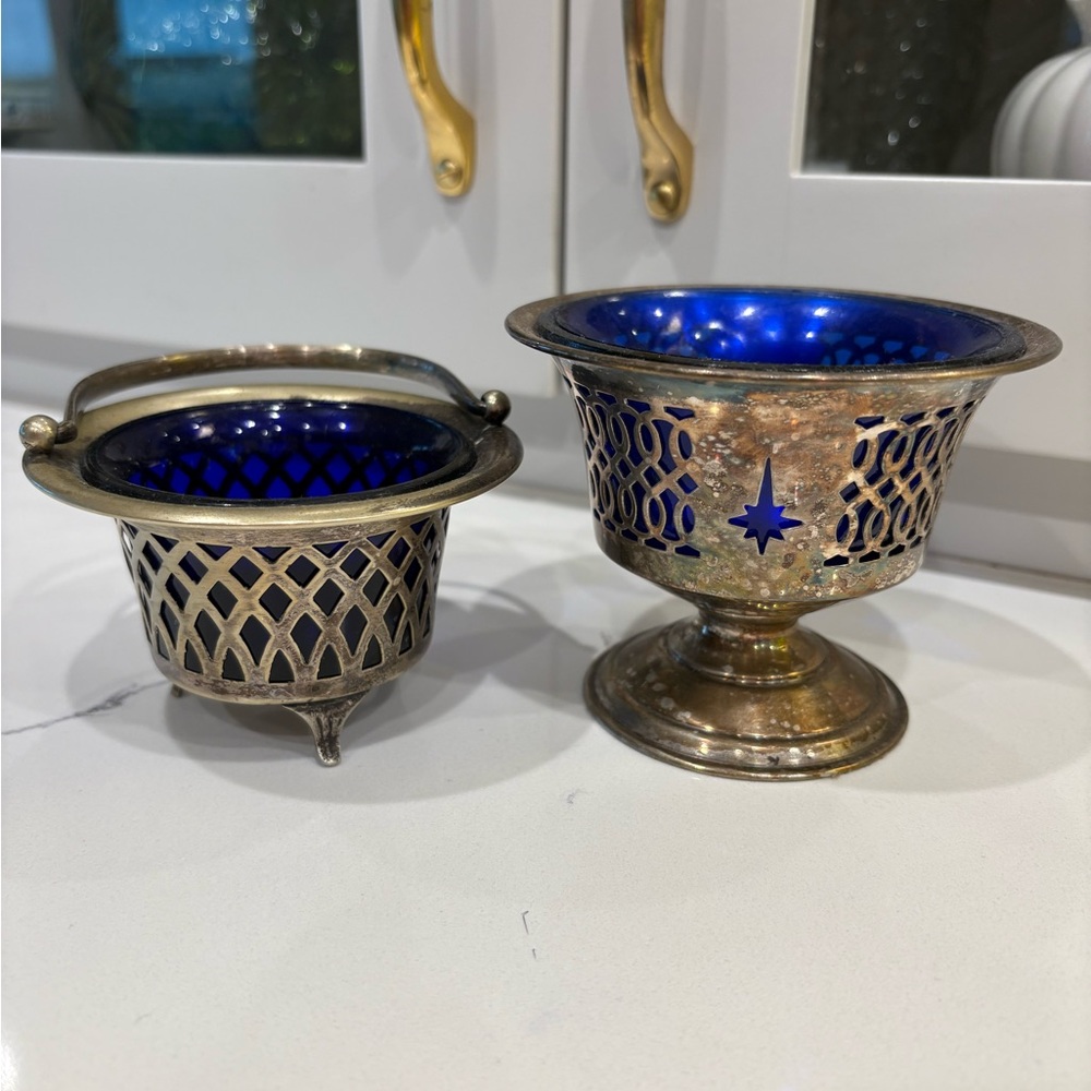 Early 20th Century Silver & Cobalt Blue Dishes